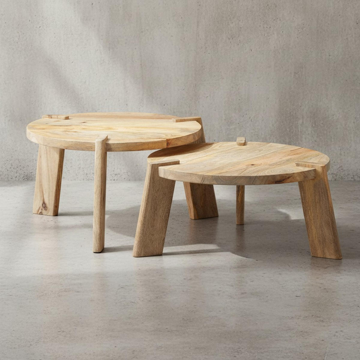 COUCHTISCH 2er Set Mango Massivholz Messingstreifen Handgefertigt HELEN, Beige 53x53x32 cm - Beige, Mangoholz/Holz (53/53/32cm) - KADIMA DESIGN