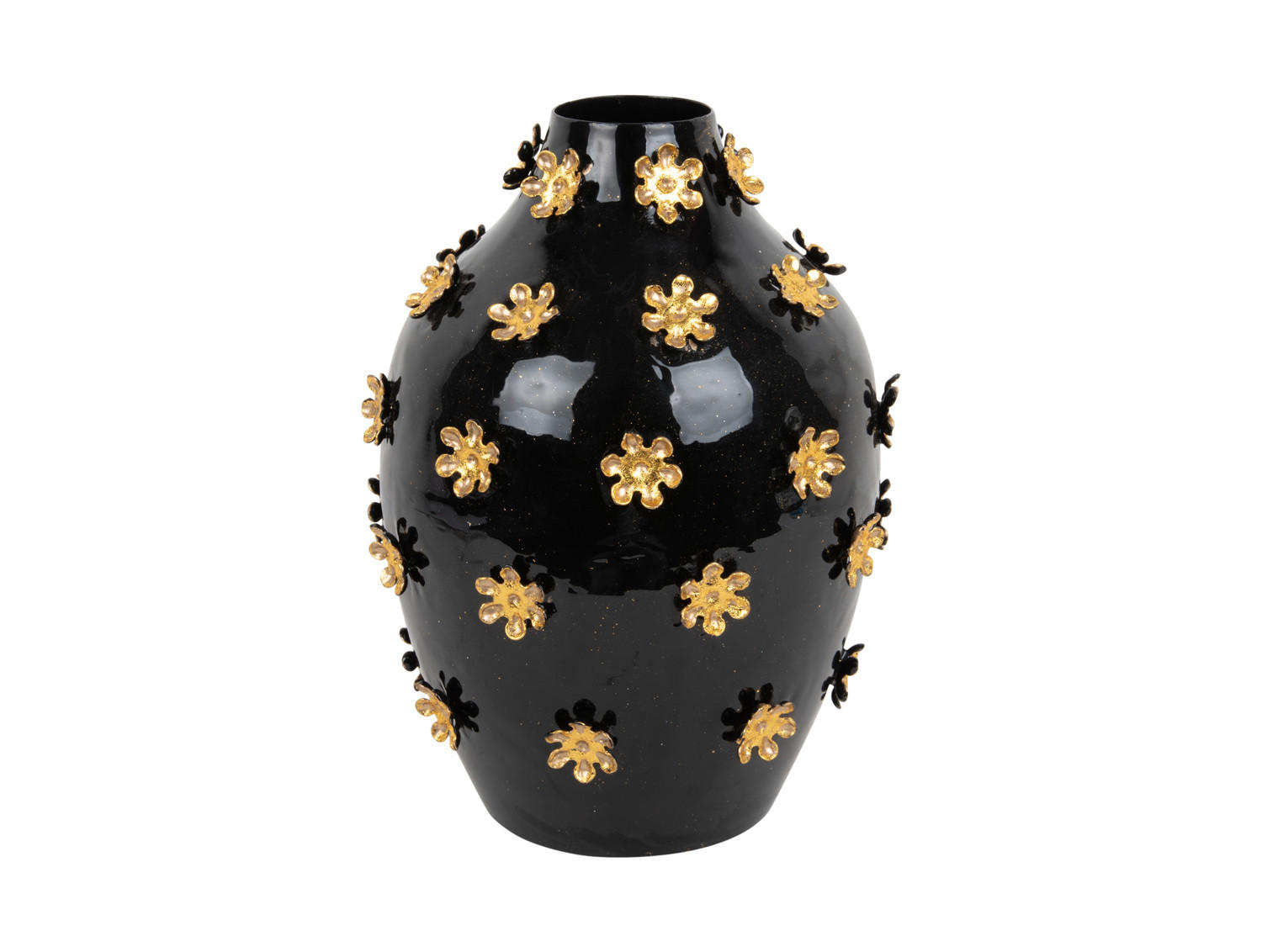 VASE Golden Flowers 24/24/30 cm - Schwarz, Metall (30cm) - Present Time
