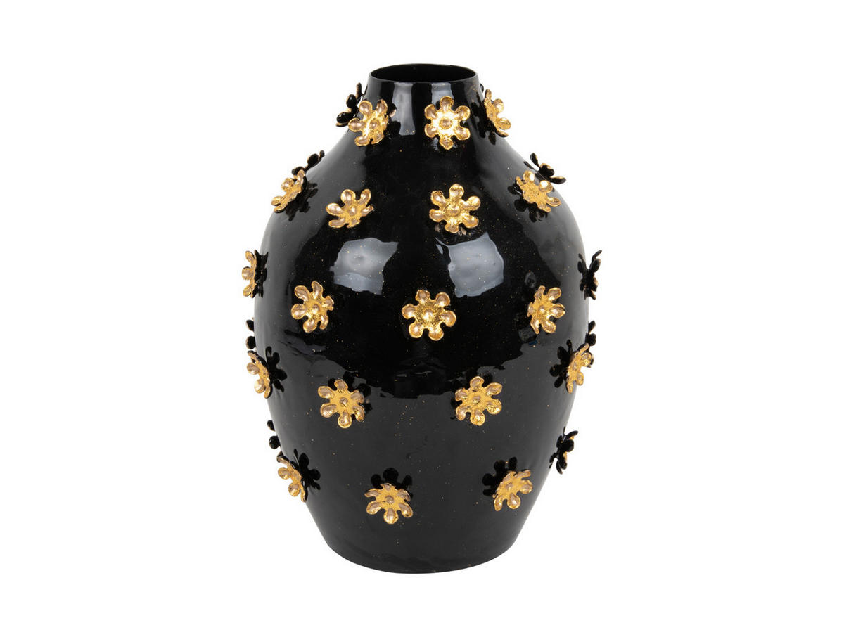 VASE Golden Flowers 24/24/30 cm - Schwarz, Metall (30cm) - Present Time