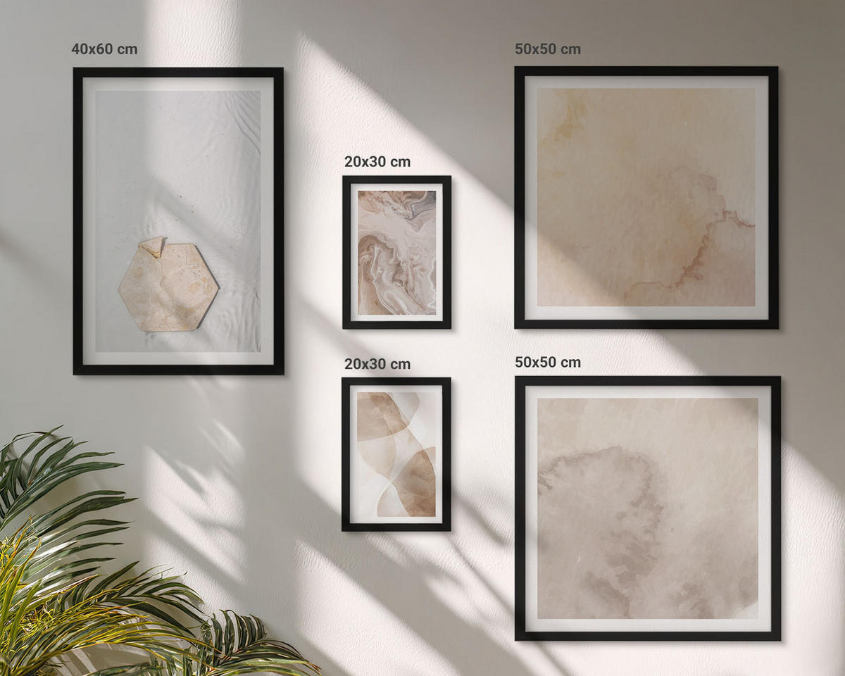 BILDER SET 5er Set - 50x50 cm & 20x30 cm & 40x60 cm Schwarzer Rahmen - Designabstraktion, Naturinspiration - Schwarz, Kunststoff (40/60cm) - TULUP