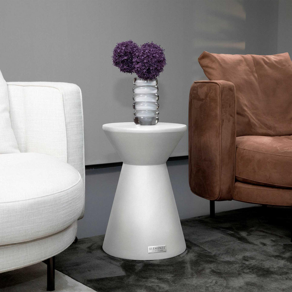 BEISTELLTISCH ROME rund Klein Betonoptik 35 x 35 x 50 cm - Creme, Naturmaterialien (35/35/51cm) - Elementi