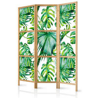 PARAVENT Japanischer 3-tlg 135x172 cm Tropische Bl tter - Grün, Holz/Textil (135/172/3cm) - Muralo
