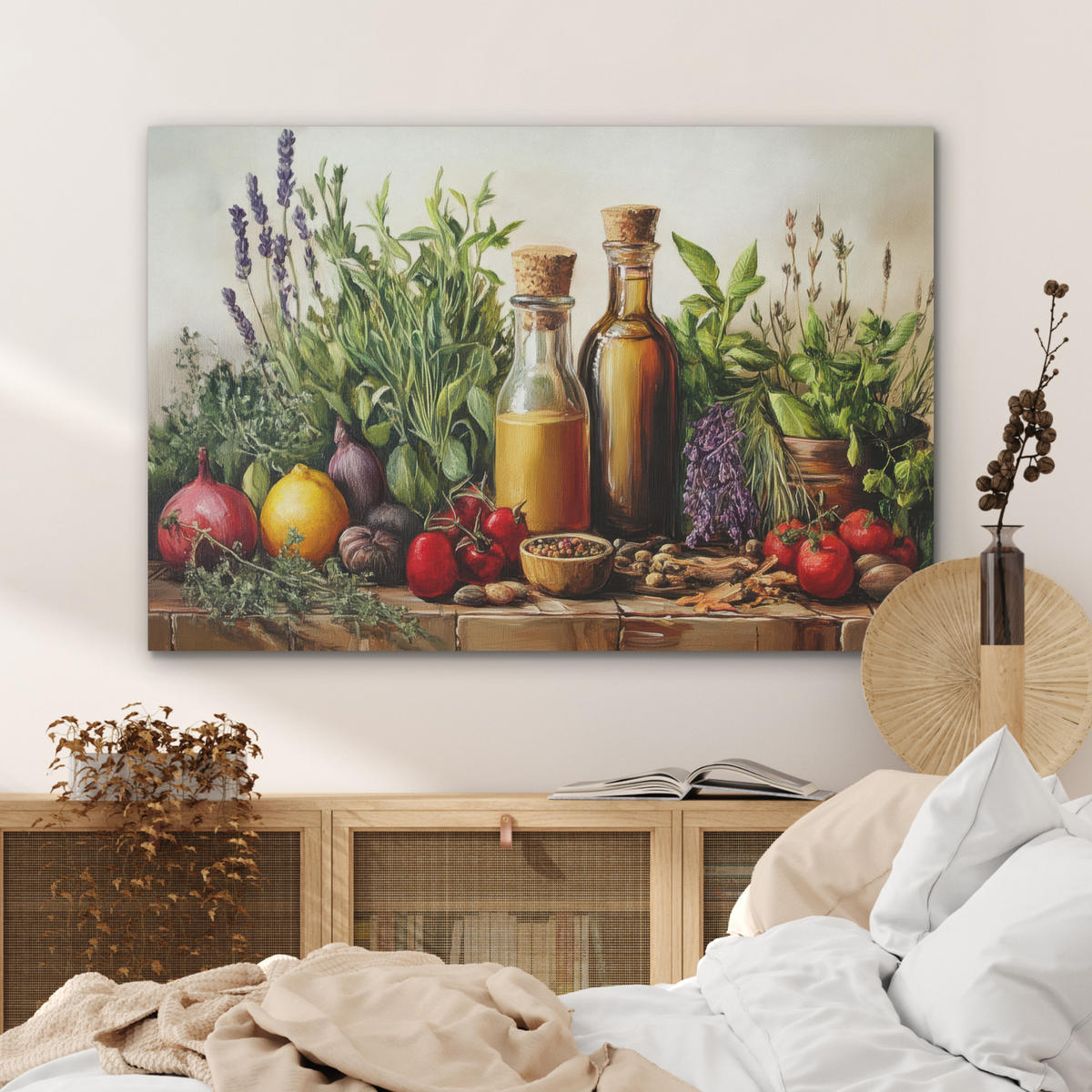 AKUSTIKPANEEL Stilleben - Kräuter - Gewürze - Früchte - Farbenfroh 100x70 cm - Grün, Textil (100/0.9/70cm) - MuchoWow