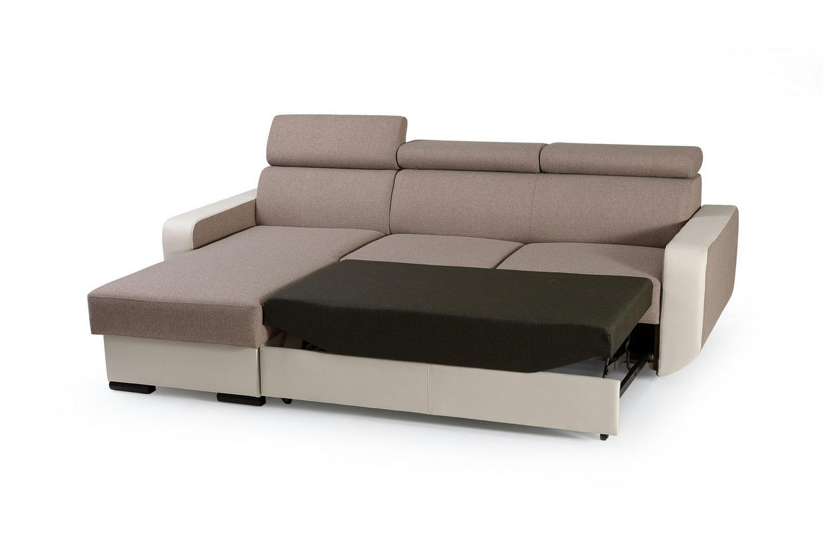 ECKSOFA PALAZZO Braun Geflochtener Stoff mit Schlaffunktion - Braun, Holz (236/165cm) - MASSENO