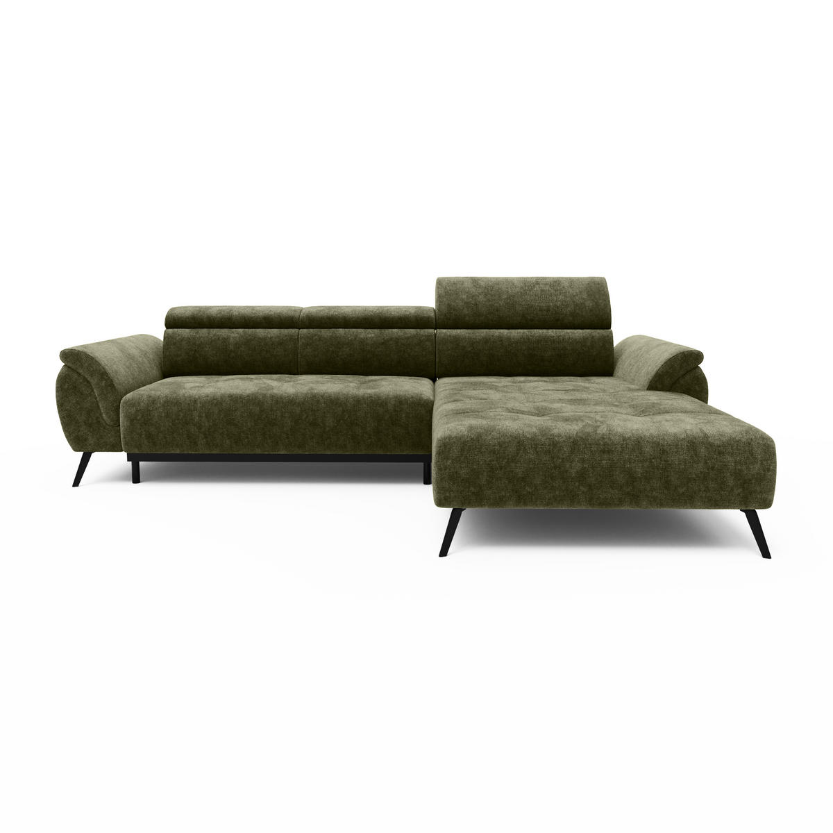 ECKSOFA Ottomane links Chenille 286x184x79 grün VALENTINA - Grün, Kunststoff (286/184cm) - Massivmoebel24