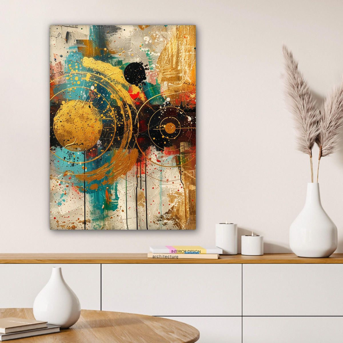OBRAZ NA PLÁTNE Abstraktné - umenie - zlaté - moderné 60x80 cm - viacfarebná, textil (60/80cm) - MuchoWow