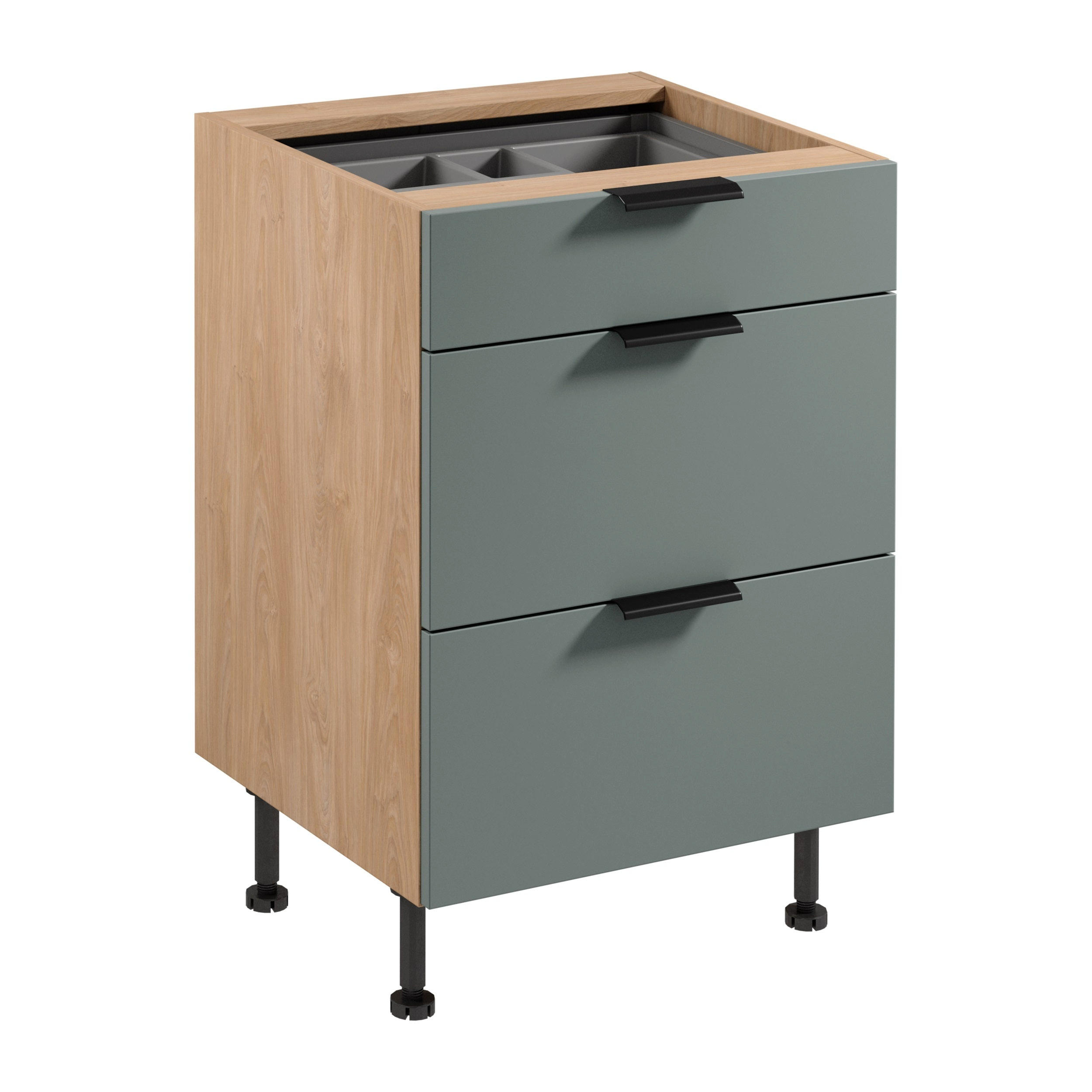 UNTERSCHRANK D60S3 AX – Sorento Grün Sonoma Eiche – Grün / Sonoma Eiche - Sonoma Eiche/Grün, Holzwerkstoff (60/87/52cm) - ROYAL24_MARKT