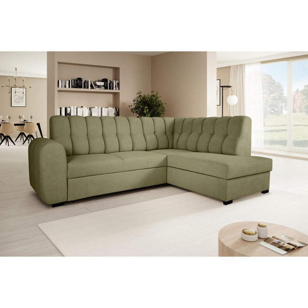 ECKSCHLAFSOFA Zoja rechts grün - Schwarz/Grün, Textil (261/193cm) - Beautysofa