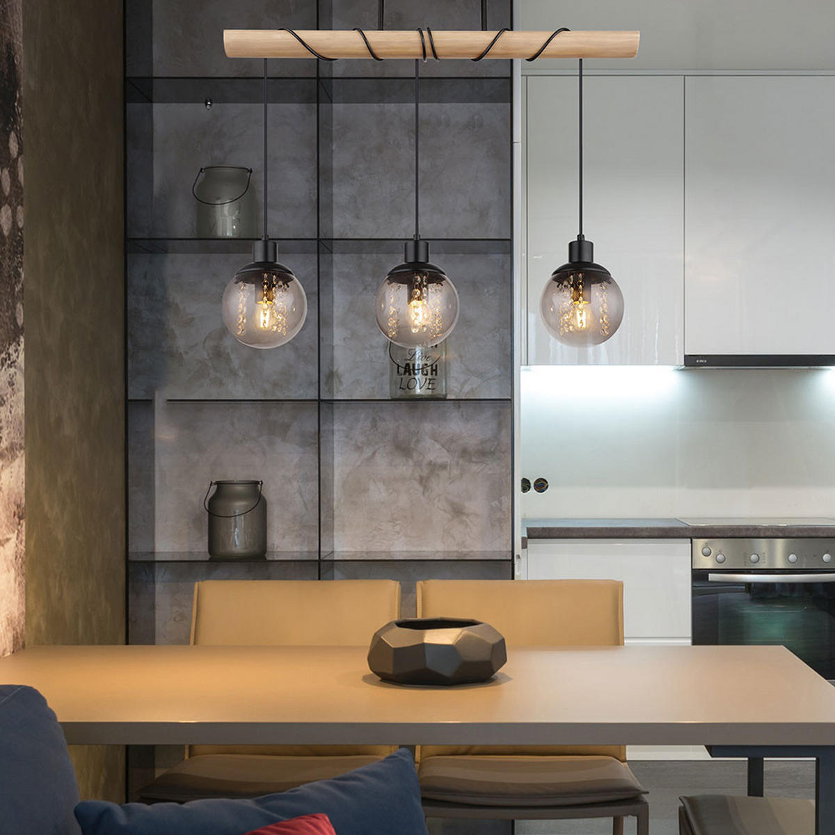 HÄNGELEUCHTE Richard Holz Grau - Grau, Holz (78/15/120cm) - Globo Lighting