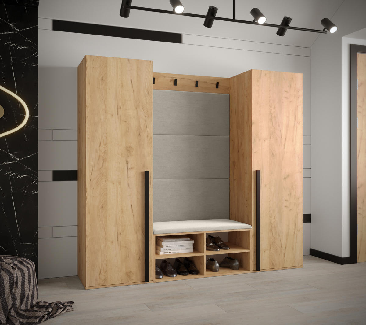 GARDEROBEN-SET 184/184/42 - Eichefarben/Creme, Holz/Kunststoff (184/184/42cm) - MÖBEL KRYSPOL
