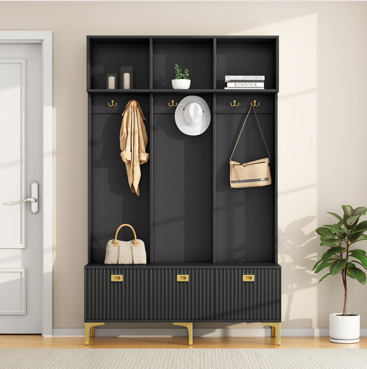 GARDEROBENSET mit Bank 120 x 23,5 x 191,5 cm Schwarz - Schwarz, Holzwerkstoff (40/191/120cm) - Beauniv