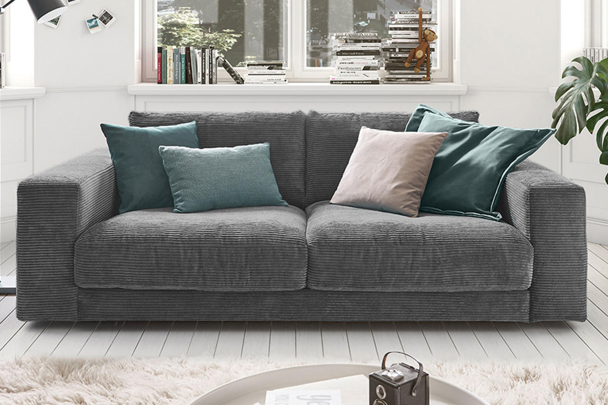 SOFA 2-SITZER MADELINE Grau Cord - Schwarz/Grau, Kunststoff/Textil (230/85/127cm) - KAWOLA