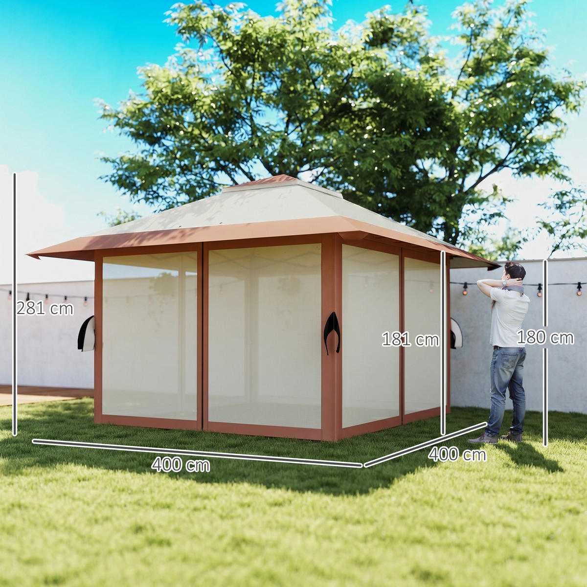 PAVILLON 4x 4m - Beige, Metall (400/288/400cm) - Outsunny