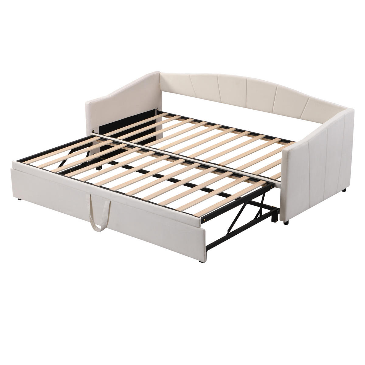 POLSTERBETT 90/200 cm aus Samt mit ausziehbarer Liegefläche Beige - Beige, Textil (90/200cm) - Modenvie