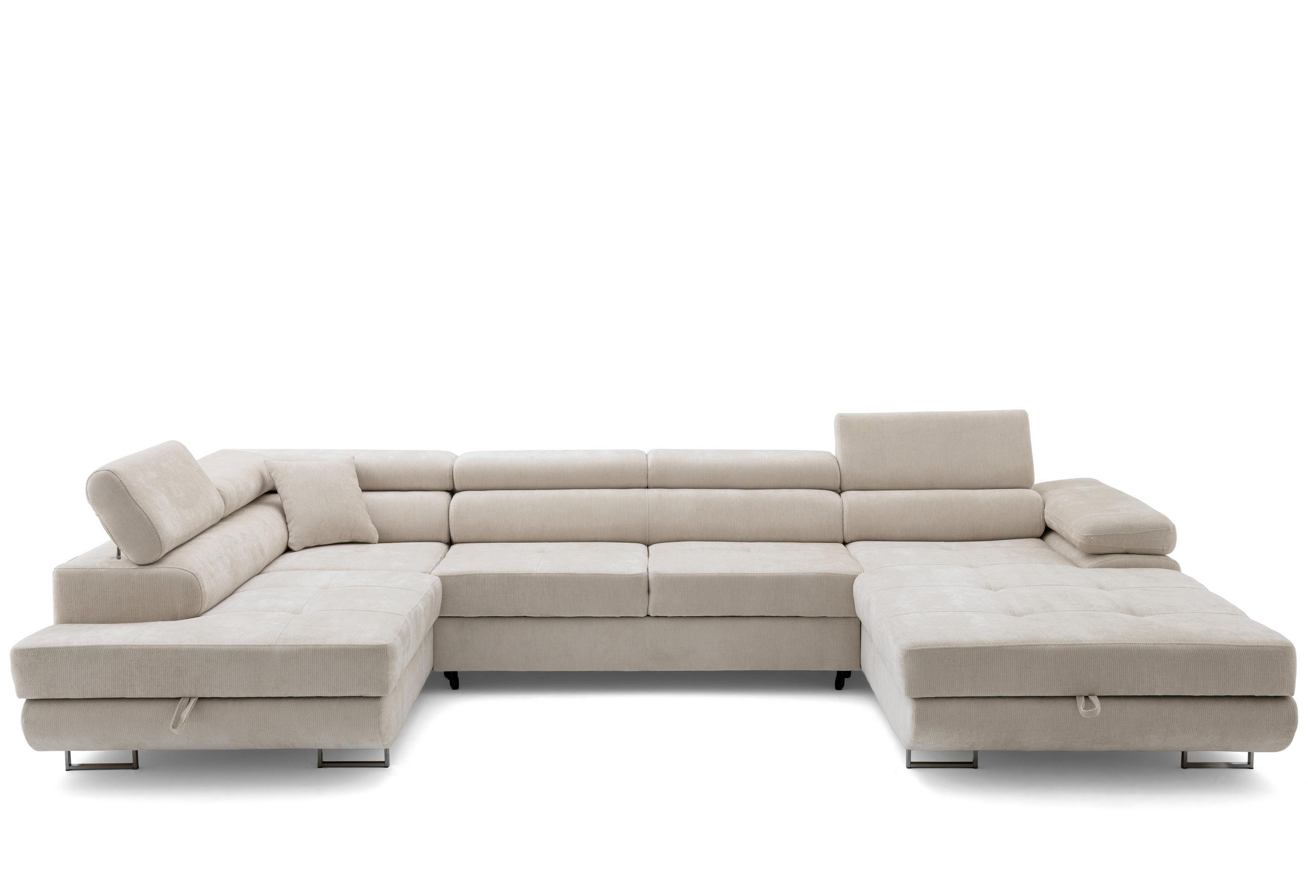 ECKSOFA U-Form WILD U Links mit Schlaffunktion 130x260 Chenille Beige - Beige/Silberfarben, Holz/Textil (350/90/203cm) - Muffo