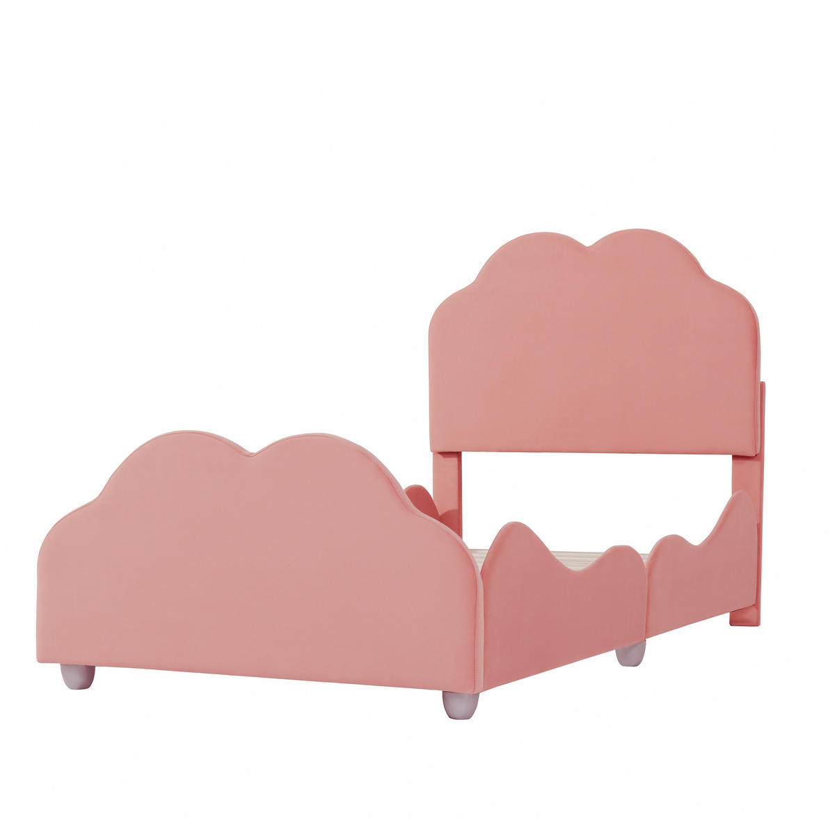 KINDERBETT 90/200 cm in Rosa Samt mit Geländer - Rosa, Holzwerkstoff/Textil (90/200cm) - WISHDOR