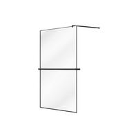 DUSCHWAND für begehbare Duschen mit Handtuchhalter & Ablage - 140 x 200 cm - Schwarz matt - BONPERO - Schwarz, Metall (140/200cm) - Vente-Unique