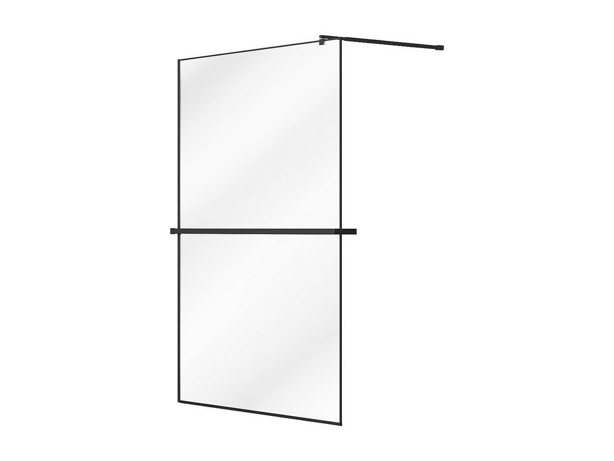 DUSCHWAND für begehbare Duschen mit Handtuchhalter & Ablage - 140 x 200 cm - Schwarz matt - BONPERO - Schwarz, Metall (140/200cm) - Vente-Unique