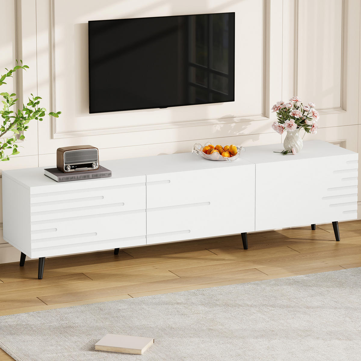 TV-LOWBOARD 180x40x48 cm Weiß MDF 3 Türen Stauraum - Weiß, Holzwerkstoff (40/48/180cm) - FLIEKS