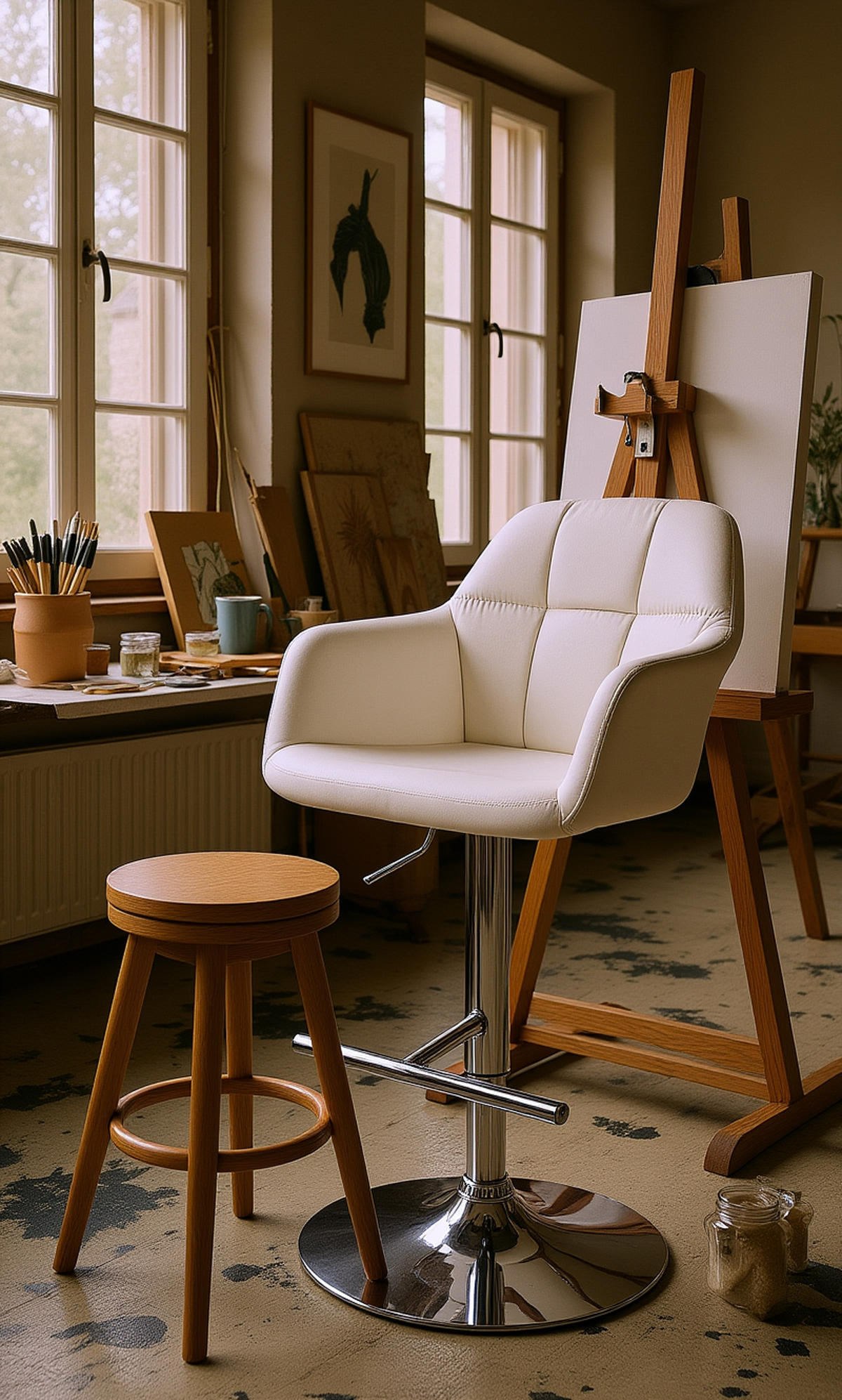 BARHOCKER Nardo Samt chrom creme - Chromfarben/Naturfarben, Textil/Metall (57/118/59cm) - TPFLiving