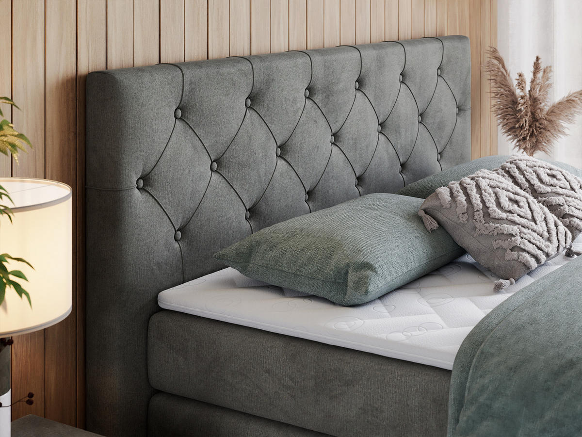 BOXSPRINGBETT KING VELEN 140/200 Dunkelgrau Velvet - H3 - Dunkelgrau, Holz/Textil (140/200cm) - MKS