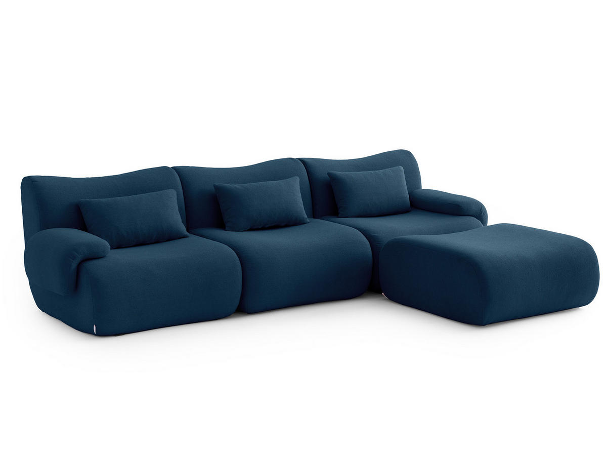 ECKSOFA Bouclé-Stoff Tiefblau - Blau, Textil (281/190cm) - MILYsofa