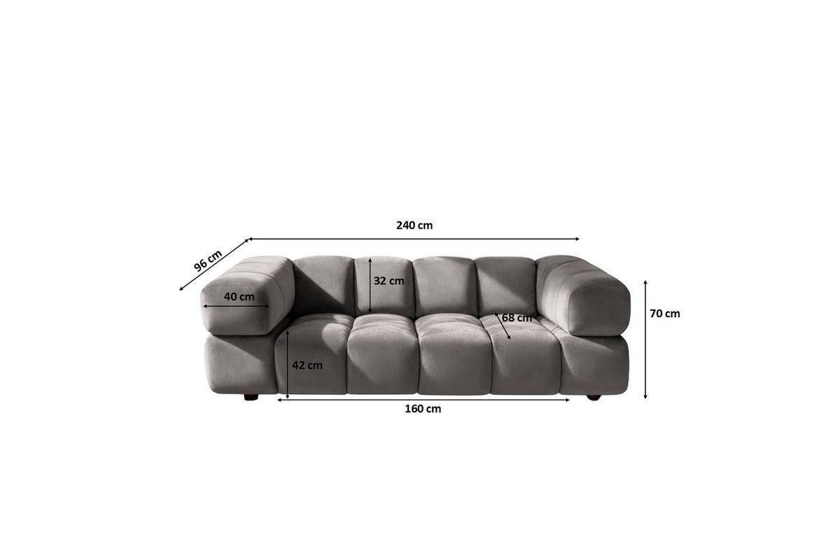 SOFA 3-Sitzer, Couch, Veloursstoff Bluvel, Aschgrau, Averro - Grau, Holz (240/70/96cm) - Kaiser Möbel