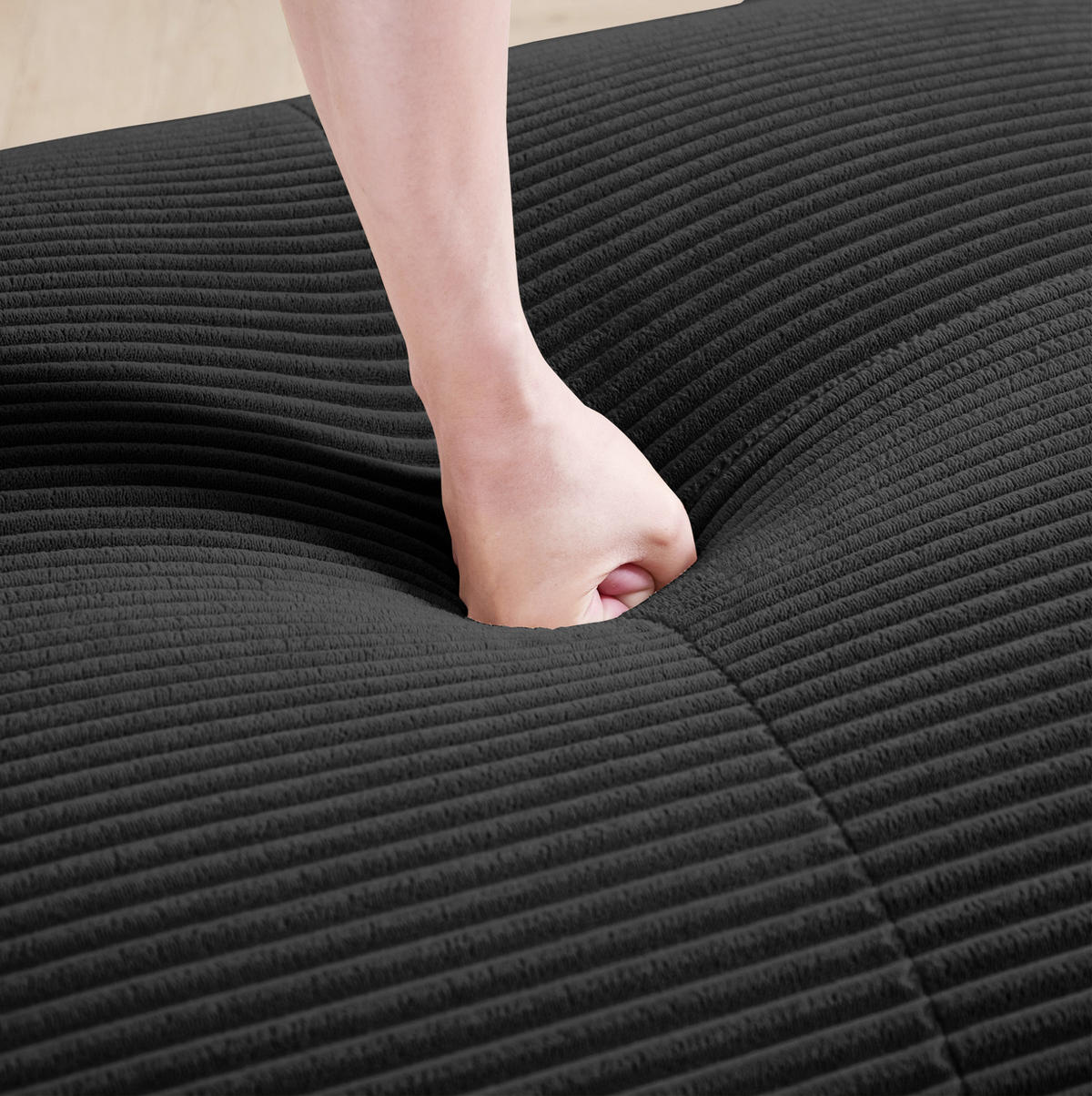 ECKSOFA in Schwarz aus Cord, modular, rahmenlos und montagefrei - Schwarz, Textil (178/298cm) - Flora Grace
