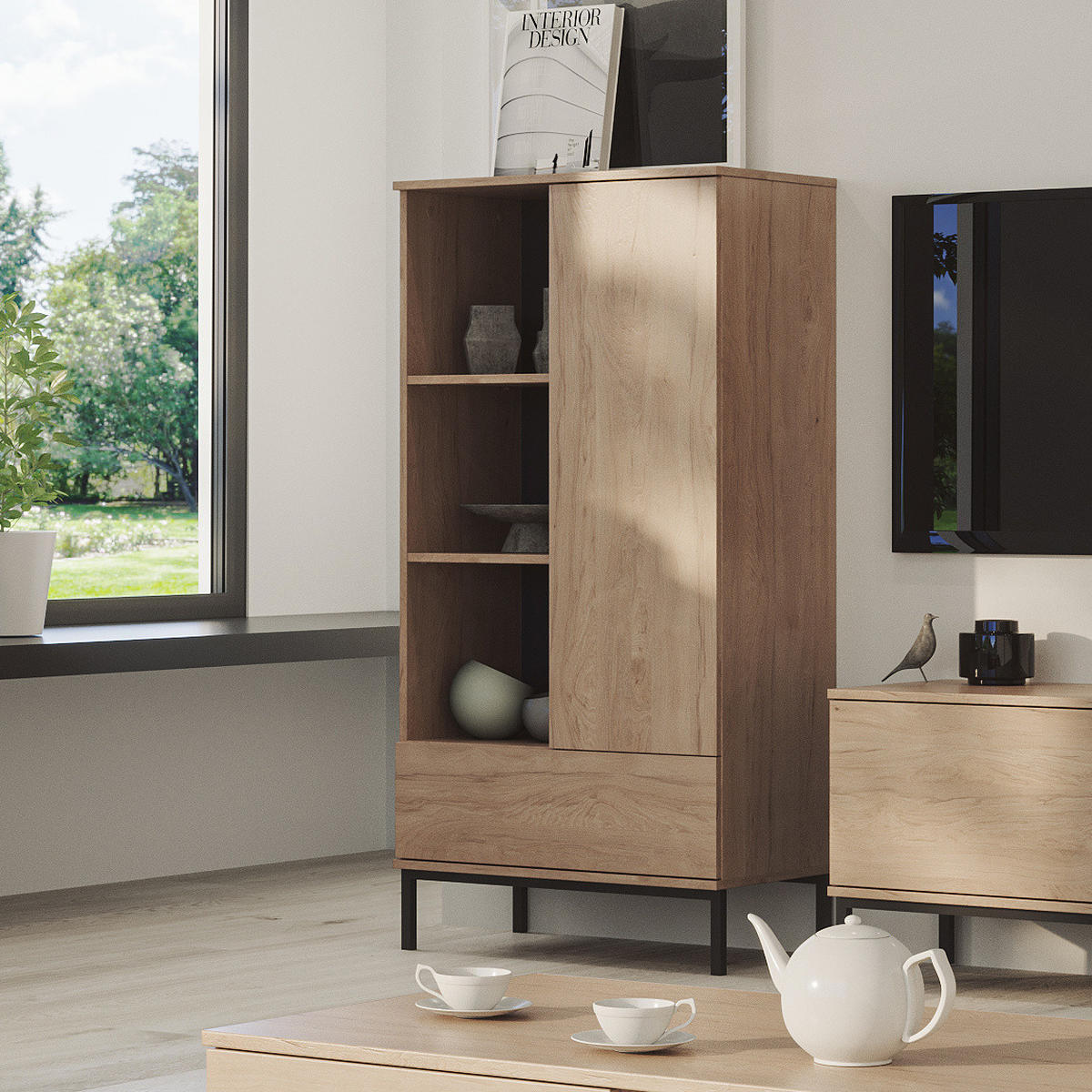 BÜCHERREGAL Dallas 70x140 Hikora - Eichefarben/Schwarz, Holzwerkstoff/Metall (70/140/41cm) - Ravio