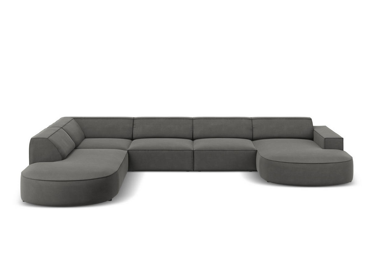 PANORAMASOFA links Jodie aus Samt hellgrau 7 Sitzplätze - Hellgrau, Textil (262/70/364cm) - Micadoni