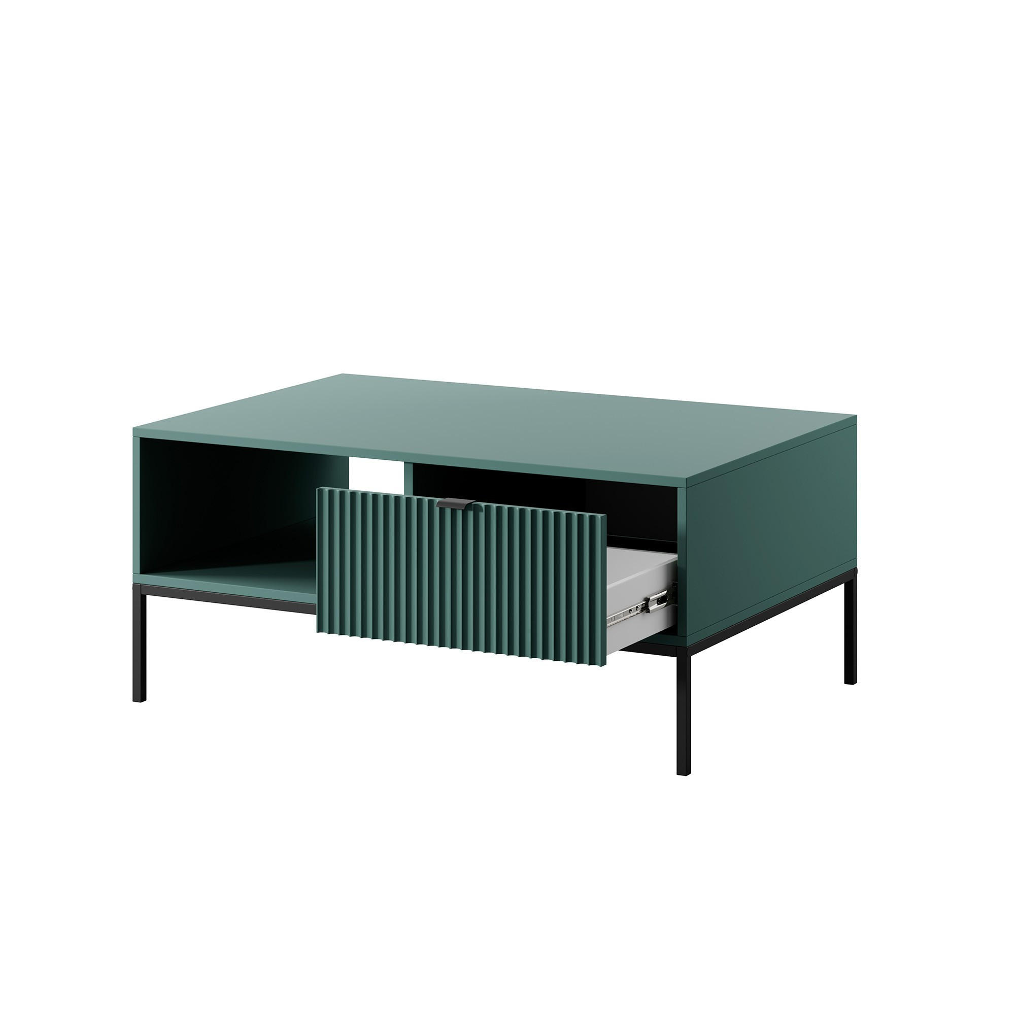 COUCHTISCH Nova Grün, Schwarze Beine und Schwarze Griffe, mit Schublade - Schwarz/Grün, Holzwerkstoff/Metall (68/104/46cm) - Bettso
