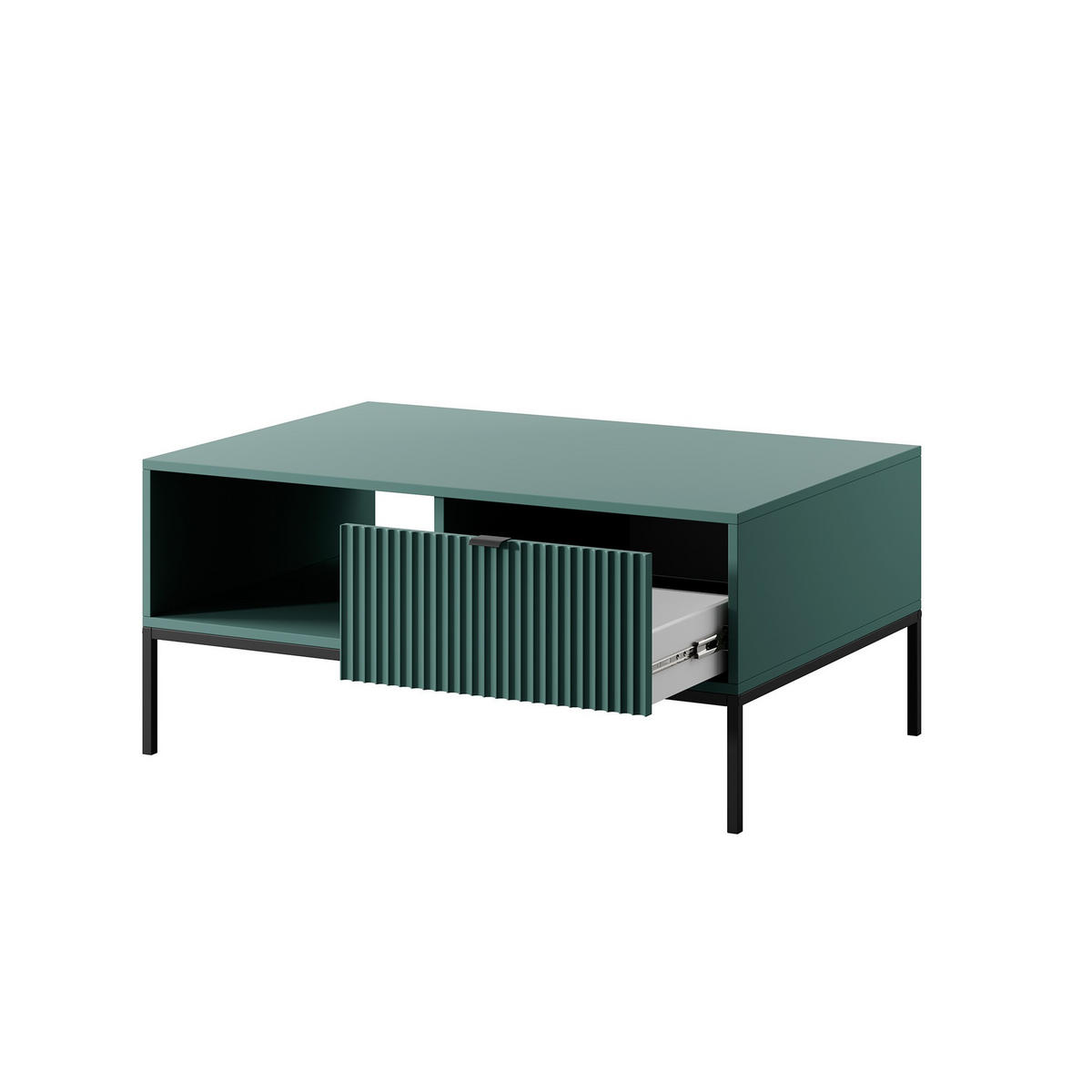 COUCHTISCH Nova Grün, Schwarze Beine und Schwarze Griffe, mit Schublade - Schwarz/Grün, Holzwerkstoff/Metall (68/104/46cm) - Bettso