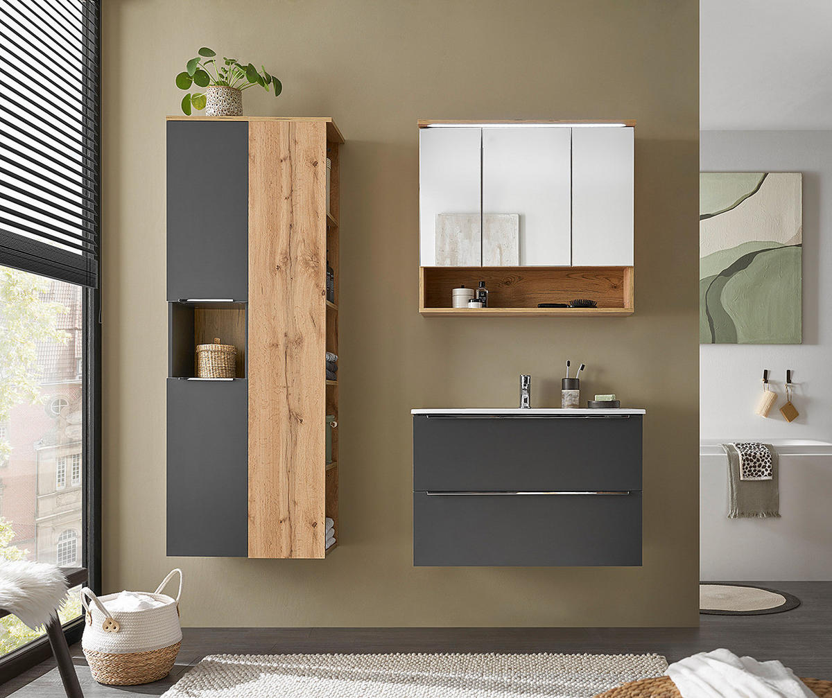 WASCHTISCHUNTERSCHRANK - Ohne Waschbecken - Anthrazit, Holzwerkstoff (80/54/47cm) - home24