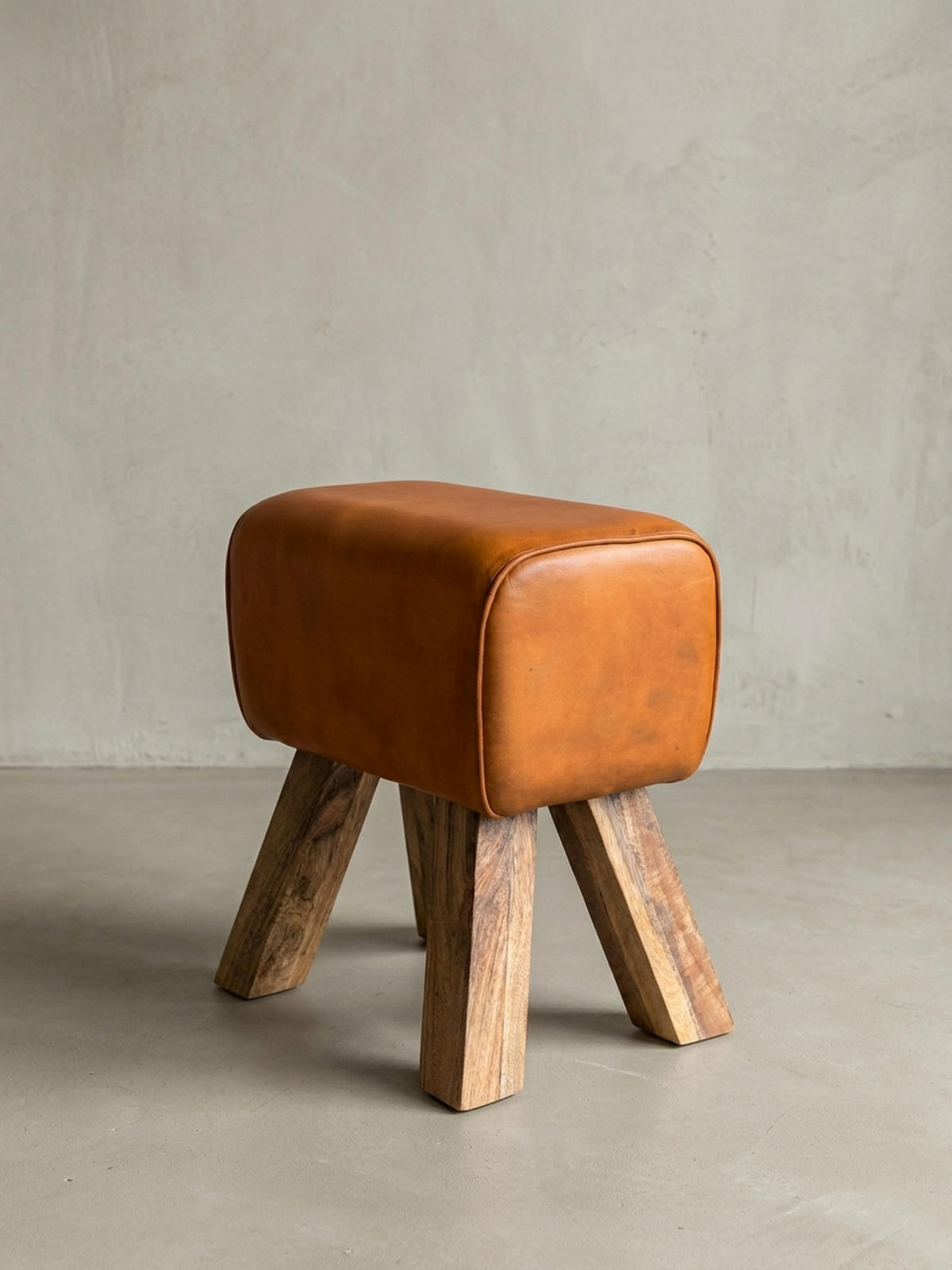 SITZHOCKER Retro Landhaus Holzbeine, Braun 40x30x47 cm - Braun, Mangoholz/Leder (40/47/30cm) - KADIMA DESIGN