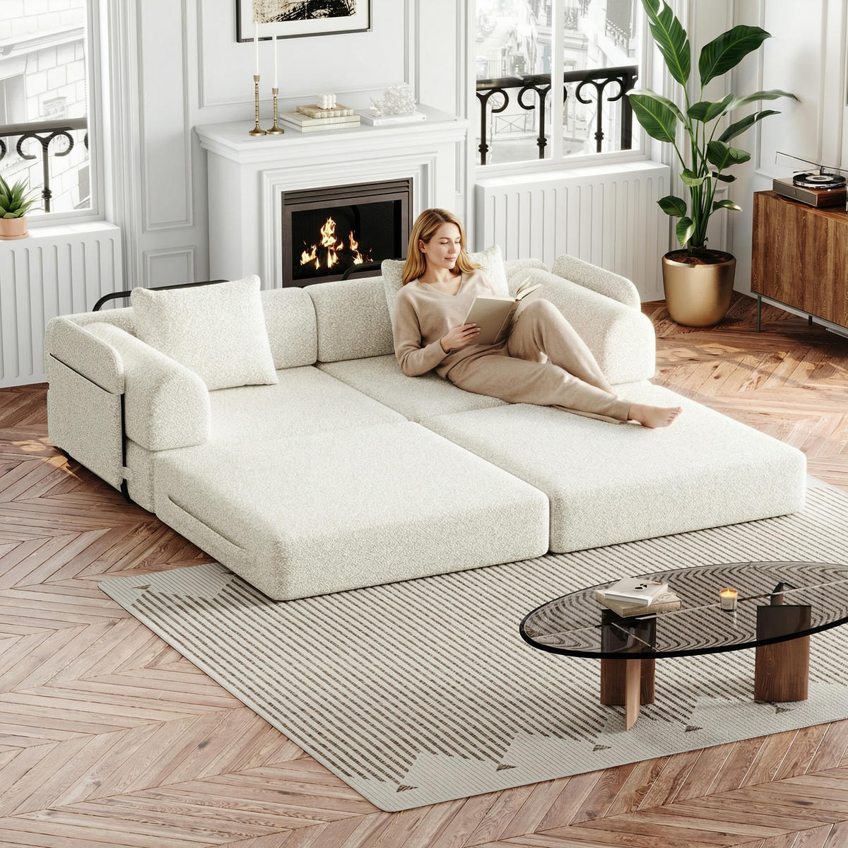 2-SITZER SOFA Chenille Beige mit Armlehnen-Ablagefach - Beige, Textil (183.8/69.8/91.4cm) - WISHDOR