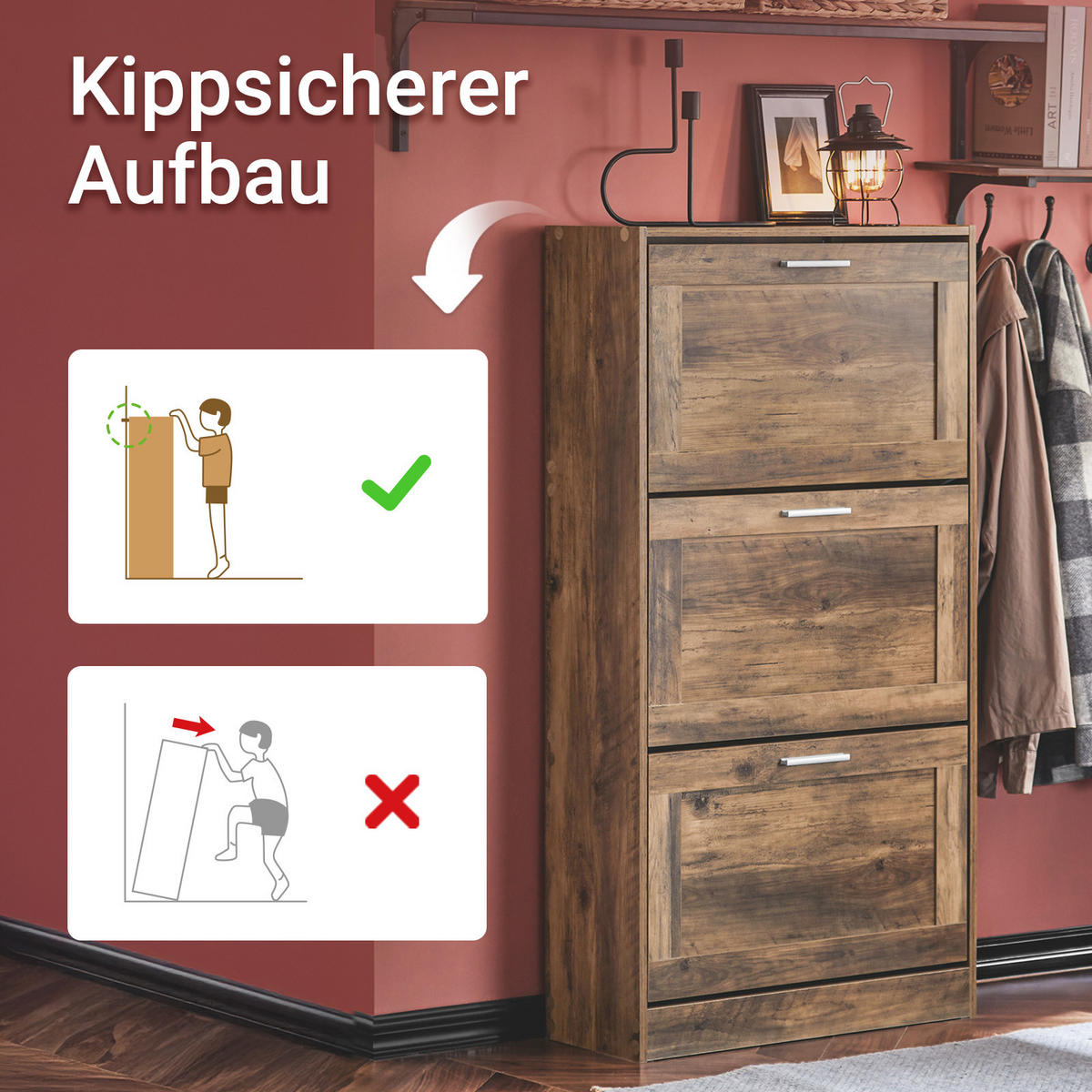 SCHUHSCHRANK Braun - Braun, Holzwerkstoff (60/115/23cm) - SoBuy