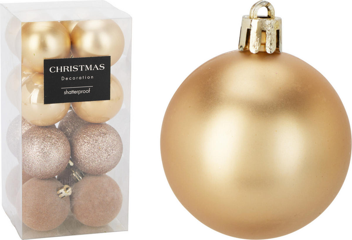 CHRISTBAUMKUGEL Basic Gold 16er Set 5/5/5 cm Kunststoff - Goldfarben, Kunststoff (5/5/5cm) - Mondex