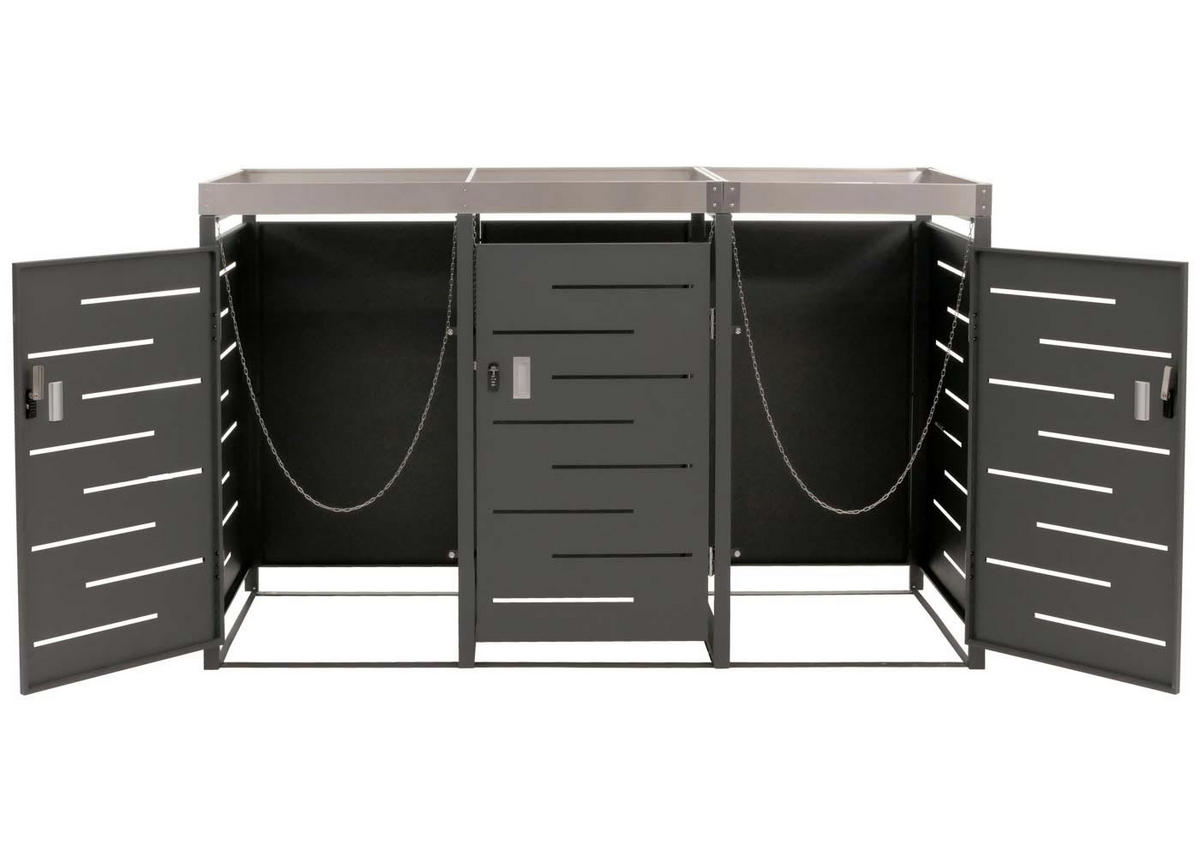MÜLLTONNENBOX 3er 125x198x84cm 80-240 Liter - Anthrazit, Metall (198/125/84cm) - PROREGAL