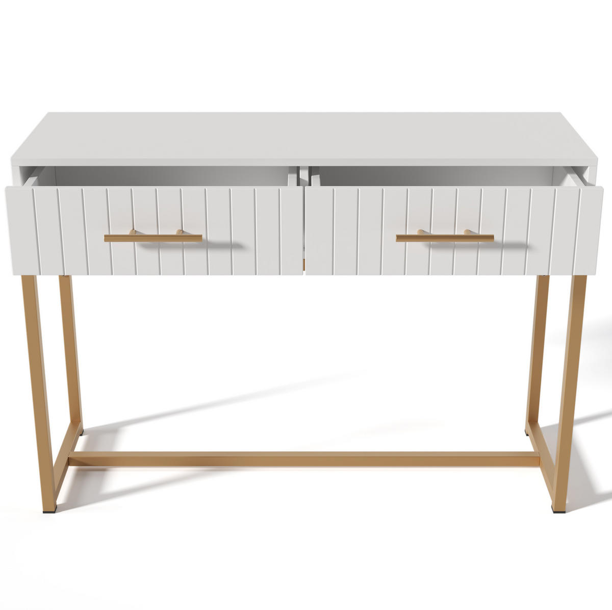 SCHMINKTISCH 100/45/75 cm mit 2 Schubladen, geriffelter Front und Metallsockel aus Spanplatte, Weiß - Weiß, Holzwerkstoff (100/45/75cm) - Redom