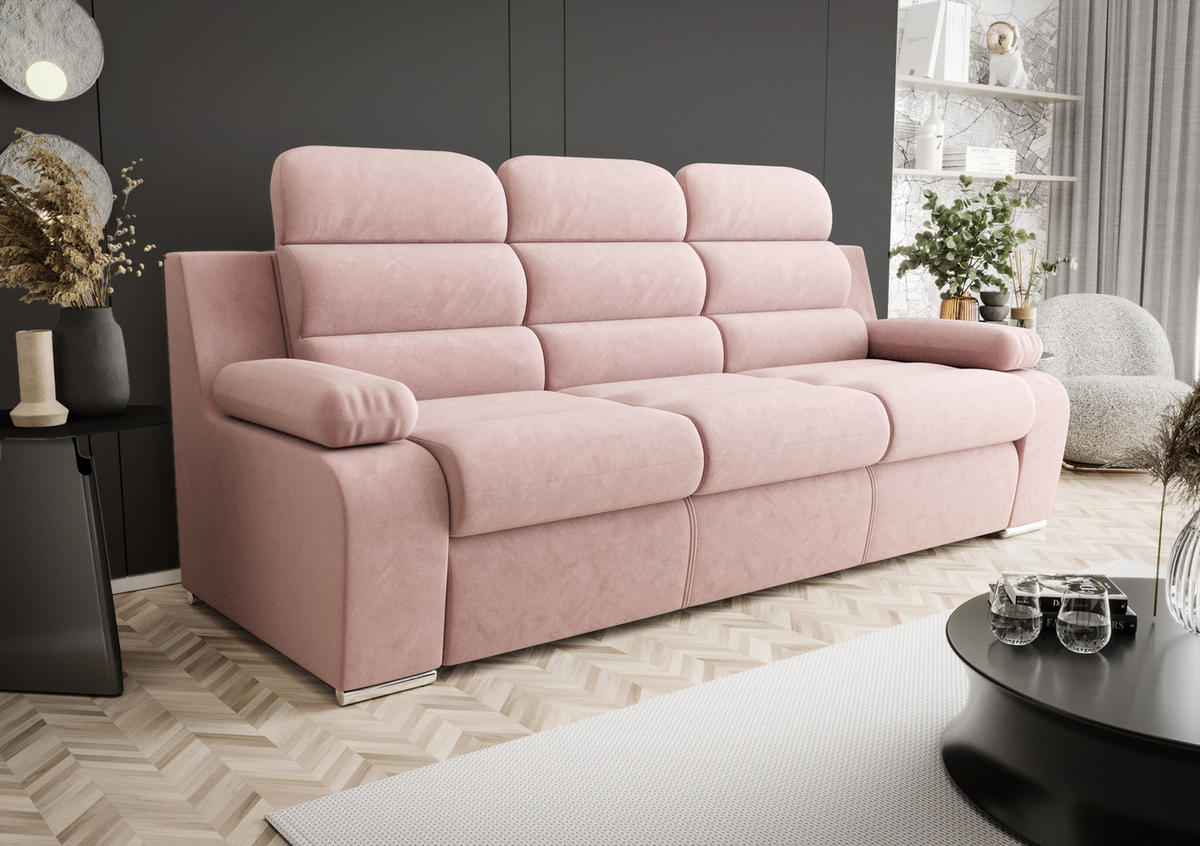 SCHLAFSOFA AMBER, mit Schlaffunktion und Bettkasten, Farbe: Rosa, Velourstoff - Rosa, Textil (238/103/96cm) - O-Sofa