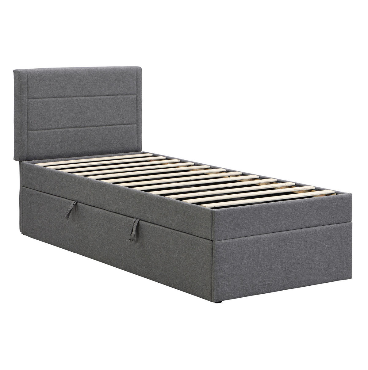 POLSTERBETT 90/200 cm Grau aus Leinen und MDF mit Stauraum - Grau, Holzwerkstoff (90/200cm) - OKMYHOME