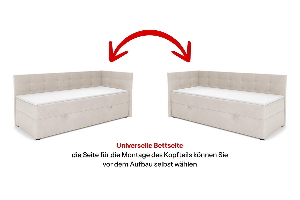 BOXBETT FAVIO 100/200 in Velours Ecru H3 - Beige, Holz/Holzwerkstoff (100/200cm) - Deine Möbel 24