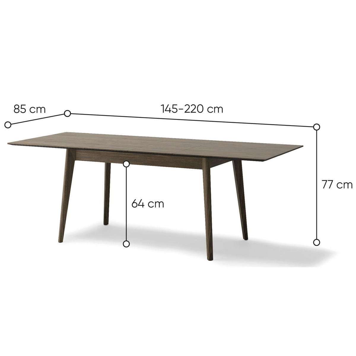 JEDÁLENSKÝ STÔL Plot rozkladací tmavý dekor duba, 145 x 220 x 85 cm - tmavohnedá, drevo/kompozitné drevo (85/145/77cm) - Selsey