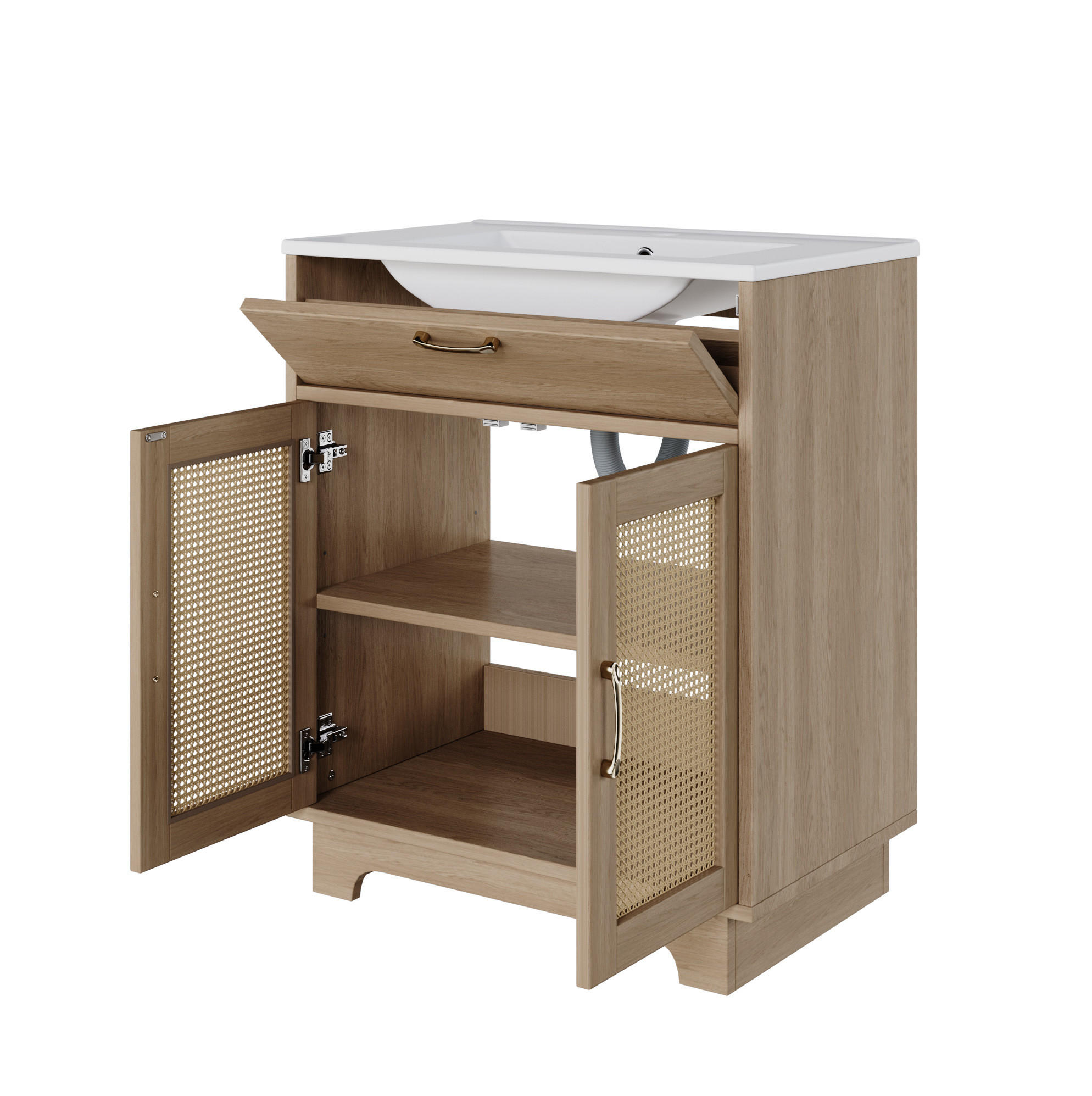WASCHTISCHKOMBI 76/46/88 cm Natur aus Keramik und MDF mit Klappfach und Soft-Close-Türen - Naturfarben, Keramik (76/88/46cm) - OKWISH
