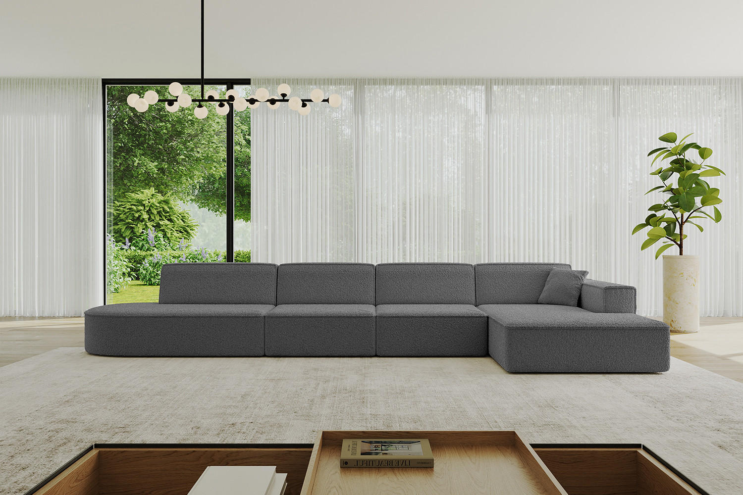ECKSOFA Ottomane Rechts IREA-L3-v4 - 413x171x79 cm Grau - Anthrazit/Olivgrün, Holzwerkstoff/Textil (171/413cm) - ALTDECOR