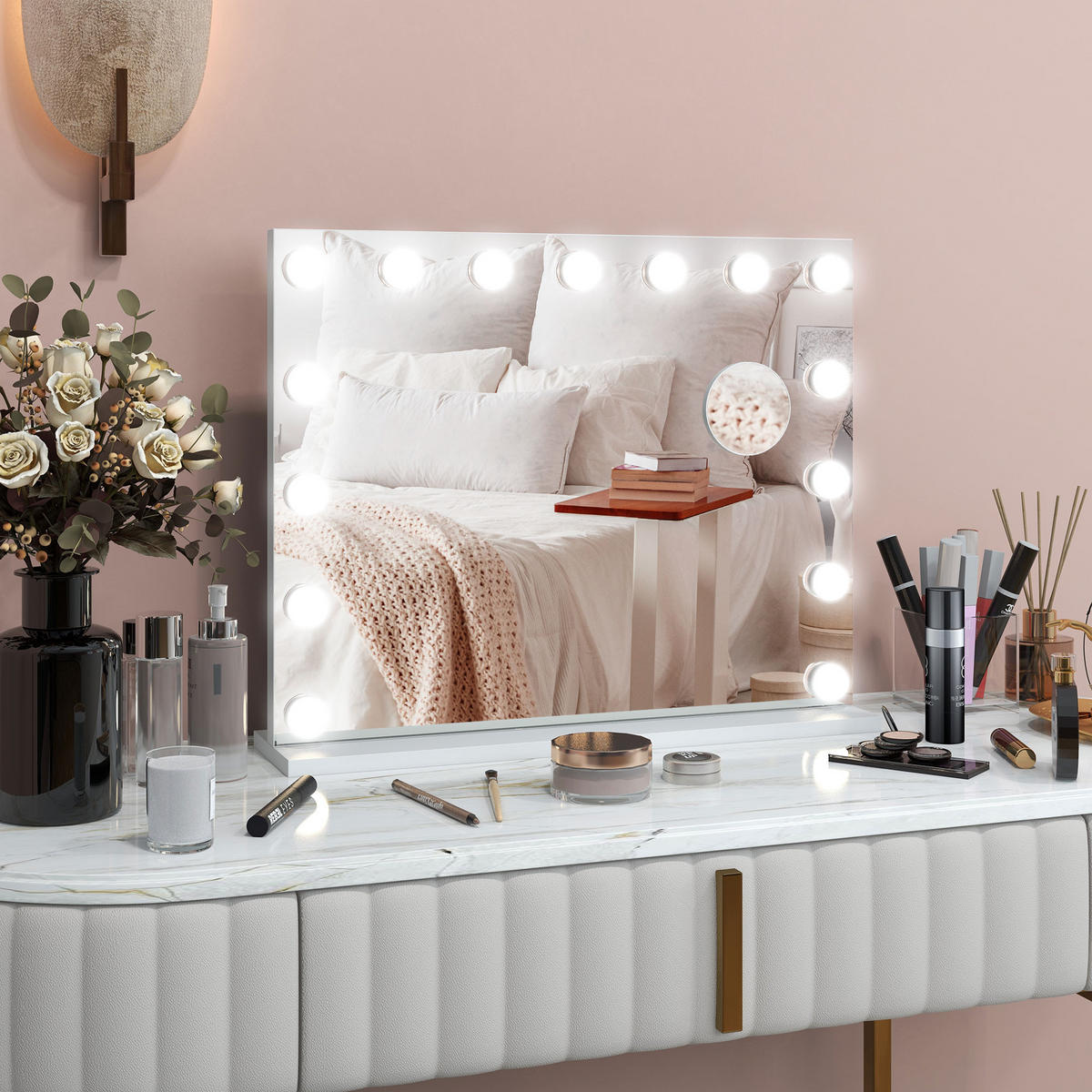 KOSMETIKSPIEGEL DE-09854 3 Lichtmodi, dimmbar, mit USB Weiß - Weiß, Glas (14/48/58cm) - ComfortXL