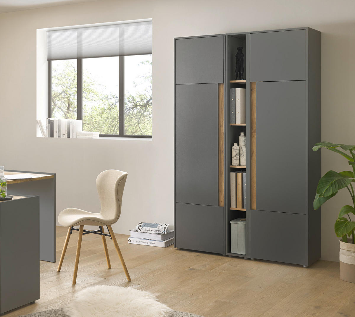 AKTENSCHRANK Set 3-teilig grau, Eiche Wotan 120 x 200 cm, Schrank-Regal-Kombination mit 15 Fächern - Eiche Wotan/Schwarz, Holzwerkstoff/Kunststoff (120/200/40cm) - Furn.Design