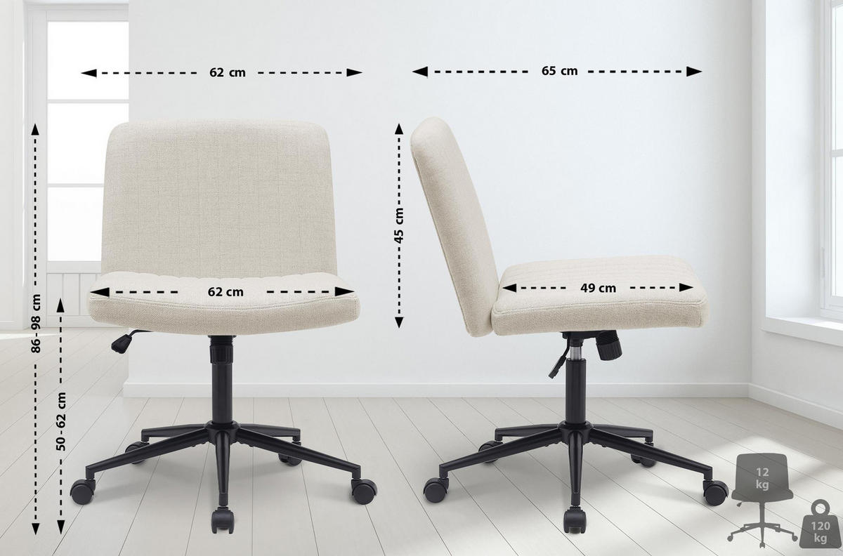 BÜROSTUHL Lynox Stoff creme - Creme/Schwarz, Metall (62/98/65cm) - TPFLiving