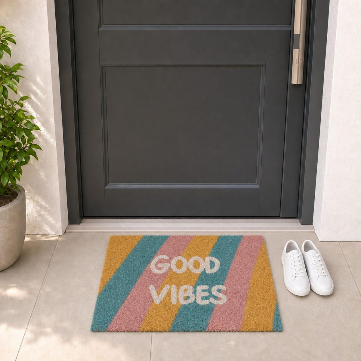 FUSSMATTE Bunt Kokos 60x40 cm Good Vibes - Multicolor, Kunststoff/Textil (60/40cm) - Relaxdays