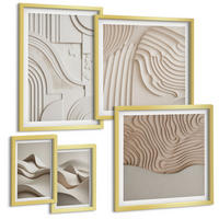 BILDER SET 5er Set - 50x50 cm & 20x30 cm & 40x60 cm Goldrahmen - Abstrakte beige Wellen - Goldfarben, Kunststoff (40/60cm) - TULUP